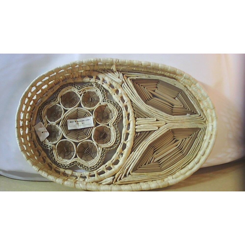 Hand Woven Basket - 10.5 Inches Across 1.5 Inches High 6.5 Inches Wide 1970's